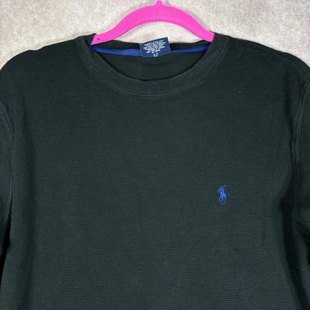 Polo Ralph Lauren Shirt Men L Black Sleepwear Thermal Waffle Knit Blue Pony Logo
